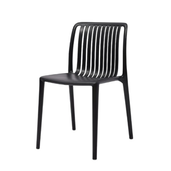 Womu Outdoor Side Chair Set of 4, Black Finish, Open Slatted Backrest