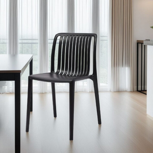 Womu Outdoor Side Chair Set of 4, Black Finish, Open Slatted Backrest