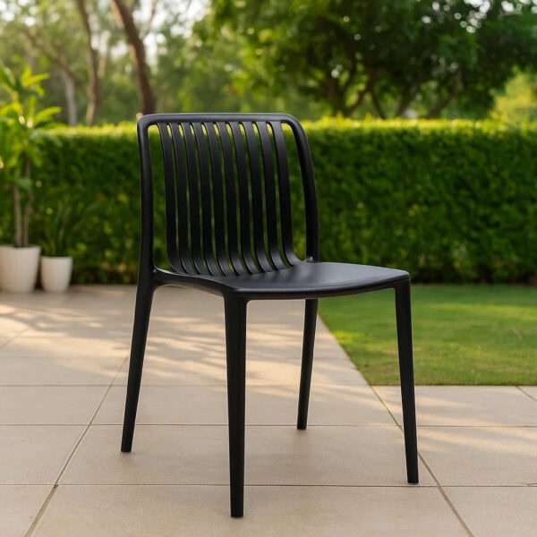 Womu Outdoor Side Chair Set of 4, Black Finish, Open Slatted Backrest