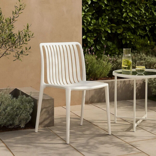 Womu Outdoor Side Chair Set of 4, White Finish, Open Slatted Backrest