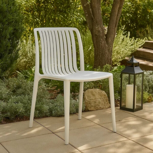 Womu Outdoor Side Chair Set of 4, White Finish, Open Slatted Backrest