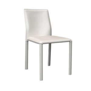Nuwo Side Dining Chair Set of 2, White Faux Leather, Modern Metal Legs