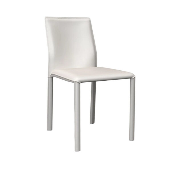 Nuwo Side Dining Chair Set of 2, White Faux Leather, Modern Metal Legs