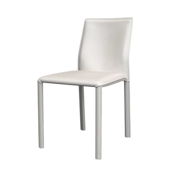 Nuwo Side Dining Chair Set of 2, White Faux Leather, Modern Metal Legs