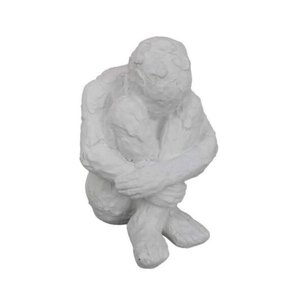 Roy Abstract Contemplative Man Figurine, White Resin Art 15 Inch