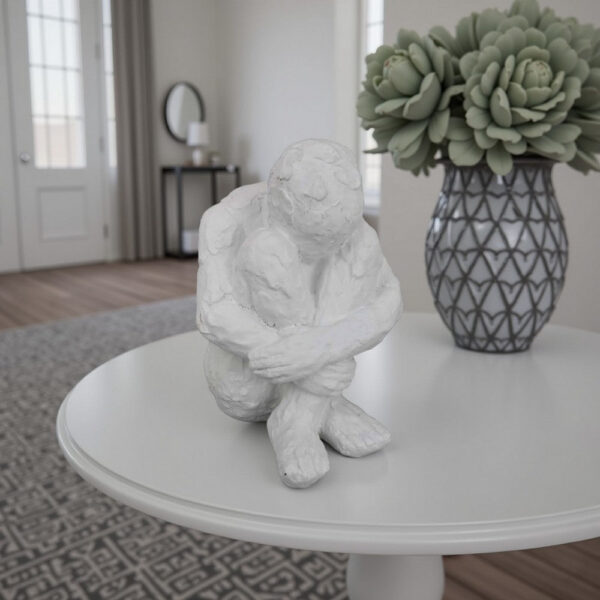 Roy Abstract Contemplative Man Figurine, White Resin Art 15 Inch