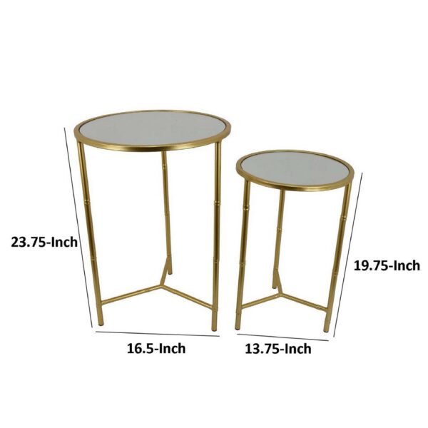 Modern Plant Stand Table Set of 2, Round Mirror Top, Gold Metal Base
