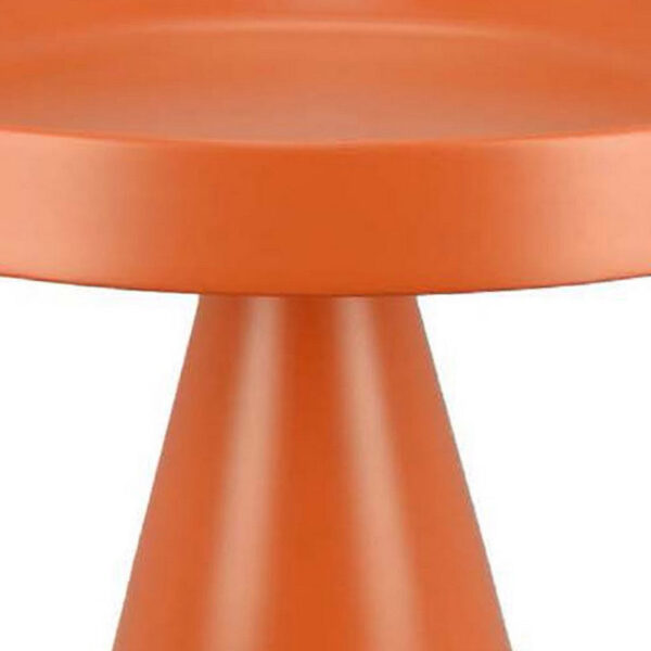 Plant Stand Table, 19 Inch Round Top Cone Pedestal Base, Orange Metal