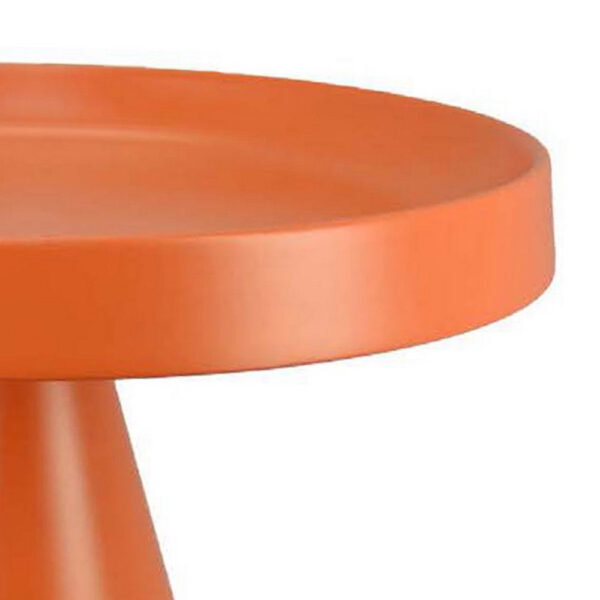 Plant Stand Table, 19 Inch Round Top Cone Pedestal Base, Orange Metal