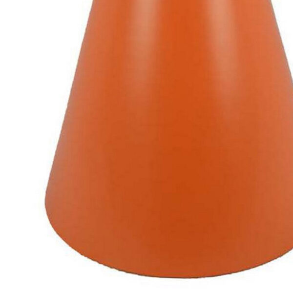 Plant Stand Table, 19 Inch Round Top Cone Pedestal Base, Orange Metal