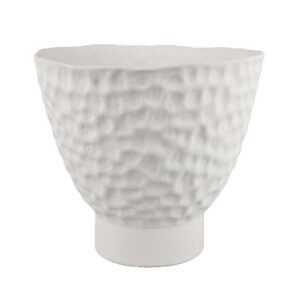 Decorative Bowl Shaped Planter, Hammered White Ceramic 12 Inch