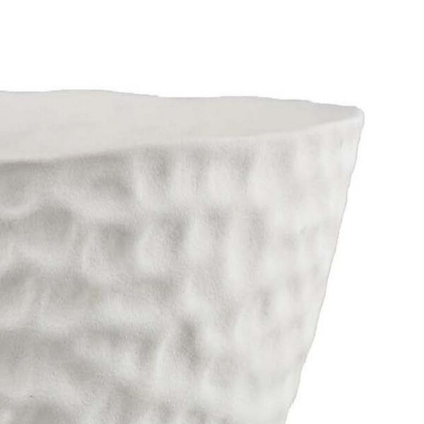 Decorative Bowl Shaped Planter, Hammered White Ceramic 12 Inch