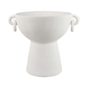Decorative Bowl Planter, 2 Round Handles, Modern White Ceramic 14 Inch