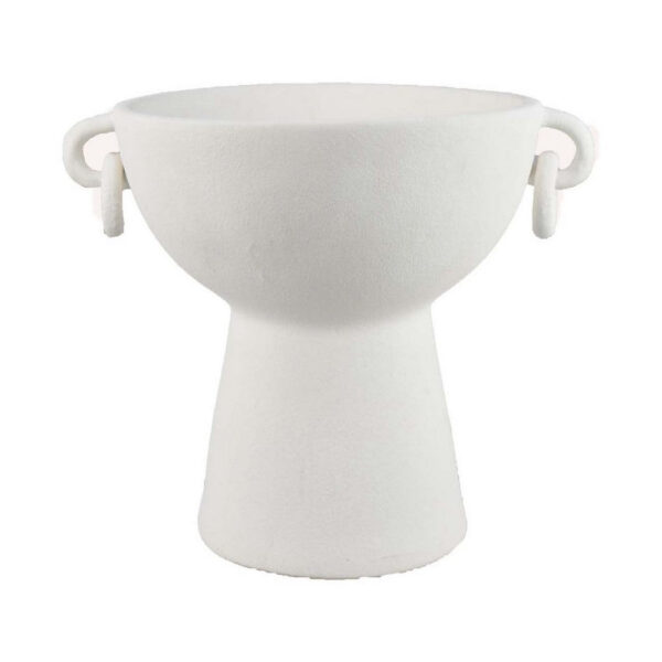 Decorative Bowl Planter, 2 Round Handles, Modern White Ceramic 14 Inch