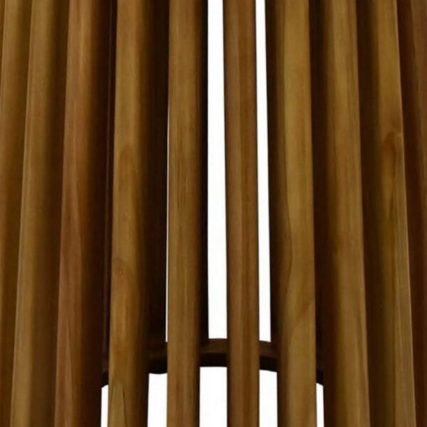 Gexy Side End Table, 16 Inch Marble Top, Slatted Drum Base, Brown