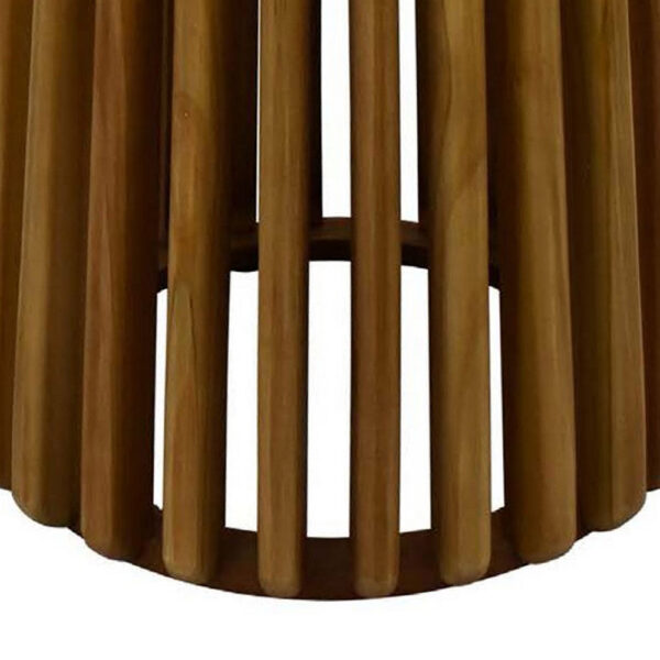 Gexy Side End Table, 16 Inch Marble Top, Slatted Drum Base, Brown