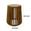 Gexy Side End Table, 16 Inch Marble Top, Slatted Drum Base, Brown