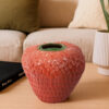 Kema Decorative Flower Vase, Strawberry Accent, 13 Inch Red Ceramic