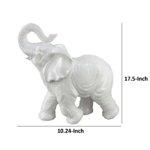 Accent Table Decoration, Elephant Design, 18 Inch White Ceramic Body