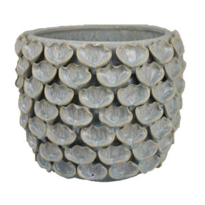 Decorative Textured Planter, Seashell Style 12 Inch Gray Ceramic Body