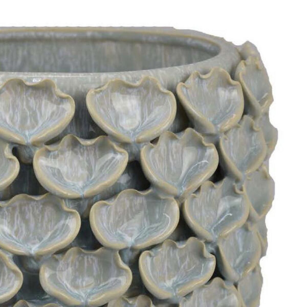 Decorative Textured Planter, Seashell Style 12 Inch Gray Ceramic Body