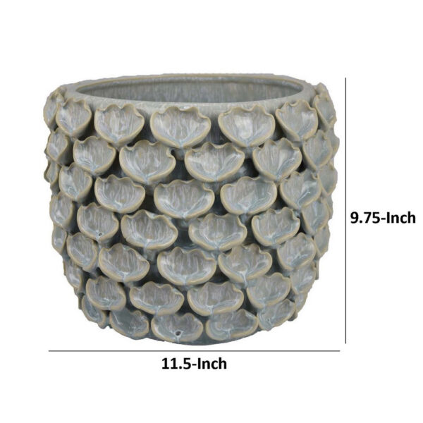Decorative Textured Planter, Seashell Style 12 Inch Gray Ceramic Body