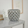 Decorative Textured Planter, Seashell Style 12 Inch Gray Ceramic Body