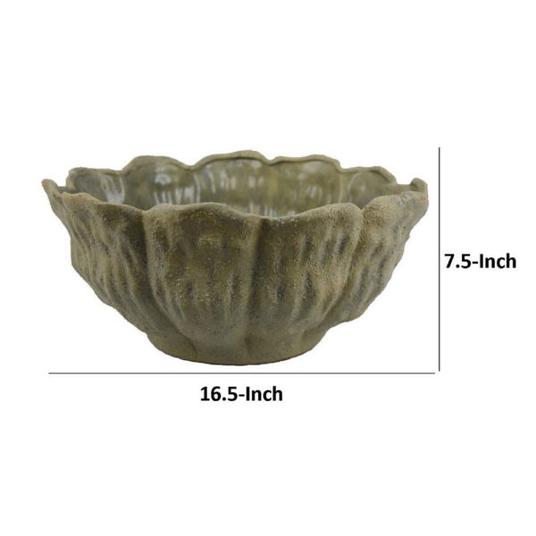 Bobo Decorative Bowl, Floral Design, 17 Inch Olive Green Ceramic