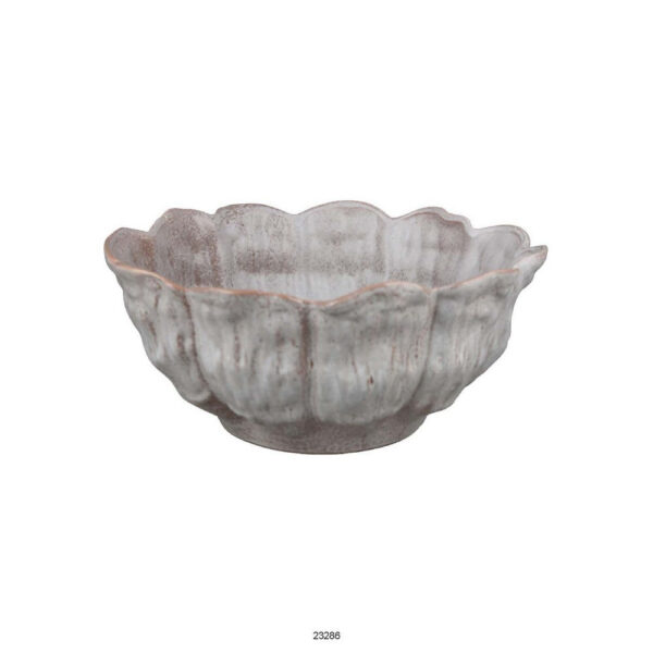 Bobo Decorative Bowl, Floral Design, 17 Inch White Ceramic