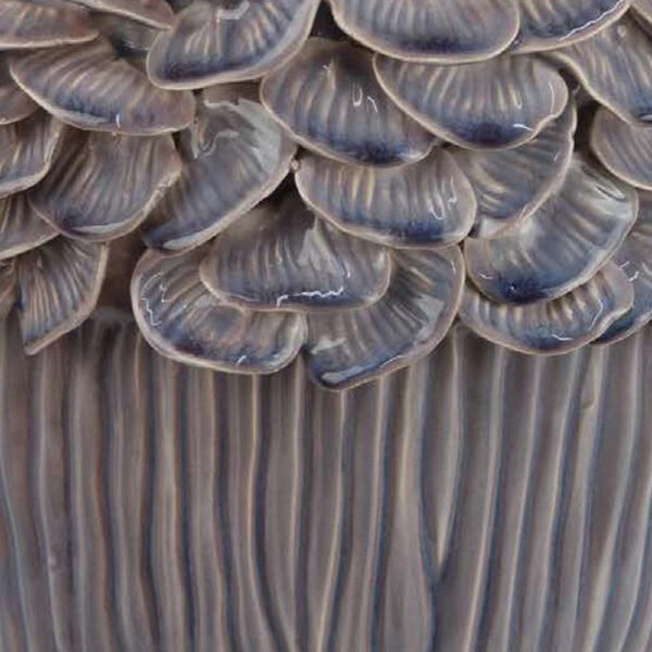 Decorative Planter, 13 Inch Ribbed Seashell Design, Purple Ceramic