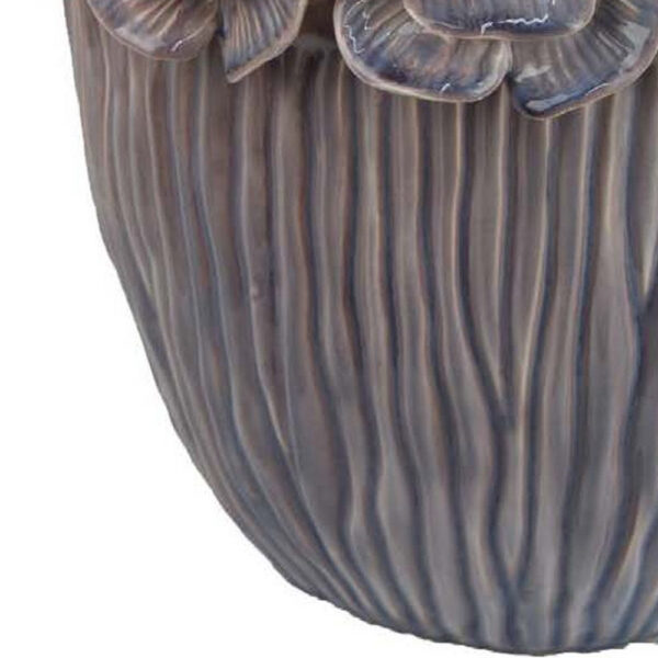 Decorative Planter, 13 Inch Ribbed Seashell Design, Purple Ceramic
