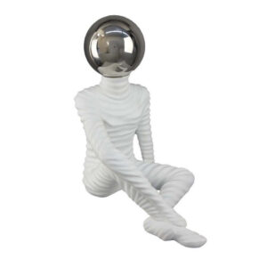 Accent Decor Statuette, 14 Inch White Resin Body, Sitting Astronaut