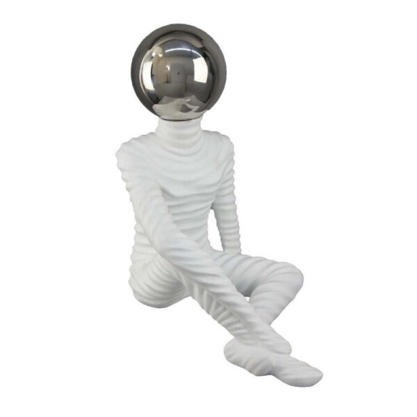 Accent Decor Statuette, 14 Inch White Resin Body, Sitting Astronaut