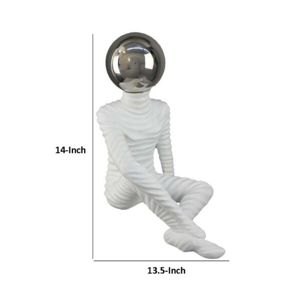 Accent Decor Statuette, 14 Inch White Resin Body, Sitting Astronaut