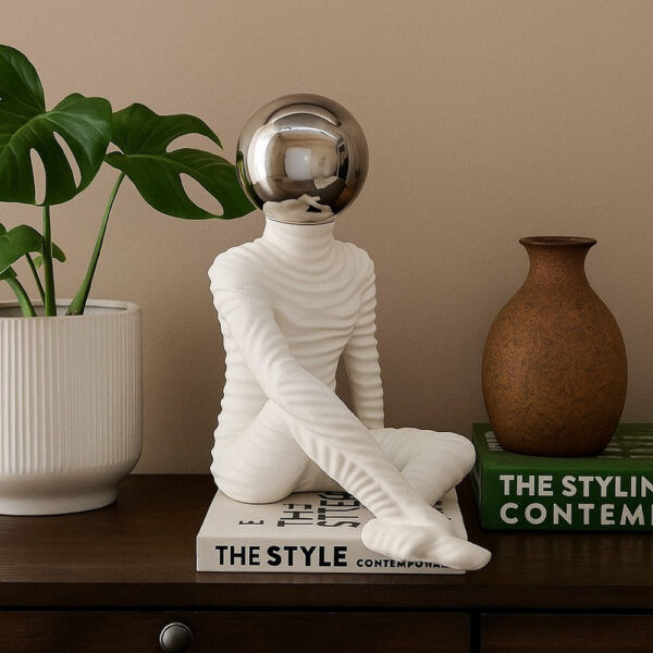 Accent Decor Statuette, 14 Inch White Resin Body, Sitting Astronaut