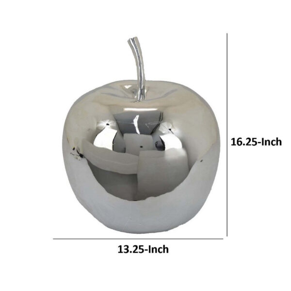 Masu Tabletop Accent Decor, 16 Inch Apple Design, Silver Resin Body