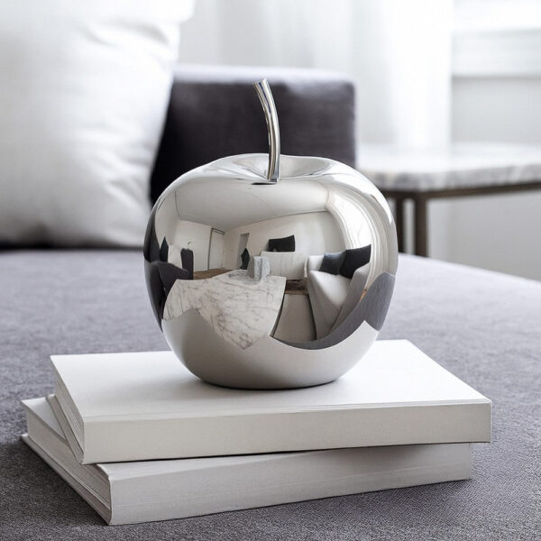 Masu Tabletop Accent Decor, 16 Inch Apple Design, Silver Resin Body