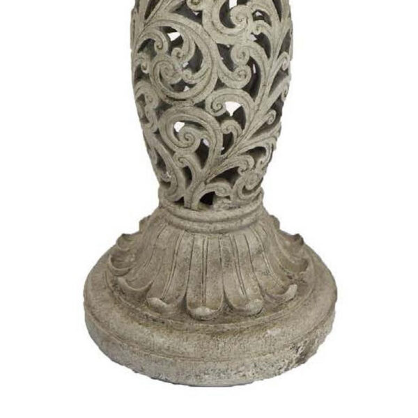 Niam Bird Bath Sculpture, 26 Inch Antique Gray Resin, Scrolled Details