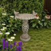 Niam Bird Bath Sculpture, 26 Inch Antique Gray Resin, Scrolled Details