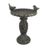 Niam Bird Bath Sculpture, 26 Inch Dark Gray Resin, Scrolled Details