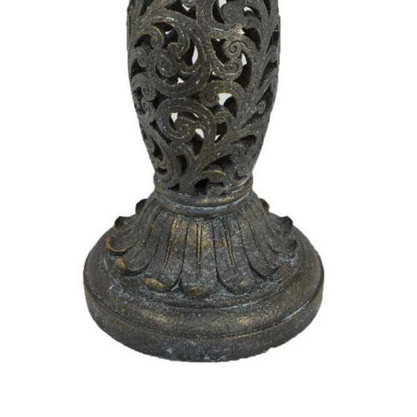 Niam Bird Bath Sculpture, 26 Inch Dark Gray Resin, Scrolled Details