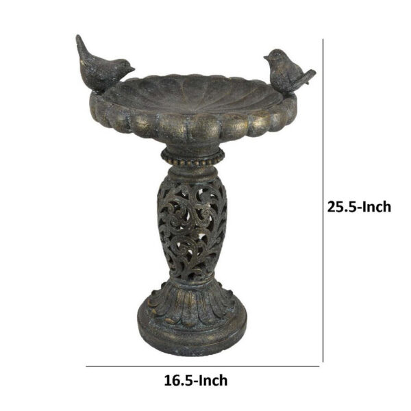 Niam Bird Bath Sculpture, 26 Inch Dark Gray Resin, Scrolled Details