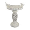 Niam Bird Bath Sculpture, 26 Inch Weathered White Scrolled Resin