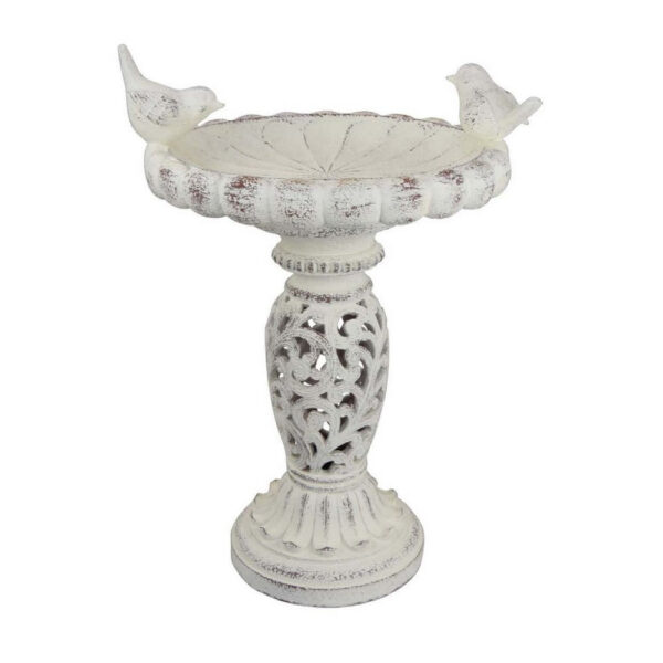 Niam Bird Bath Sculpture, 26 Inch Weathered White Scrolled Resin