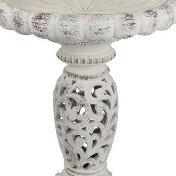 Niam Bird Bath Sculpture, 26 Inch Weathered White Scrolled Resin
