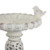 Niam Bird Bath Sculpture, 26 Inch Weathered White Scrolled Resin