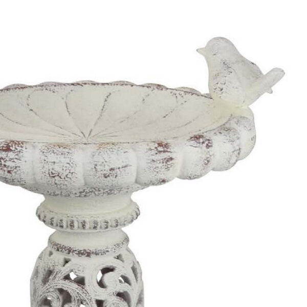 Niam Bird Bath Sculpture, 26 Inch Weathered White Scrolled Resin