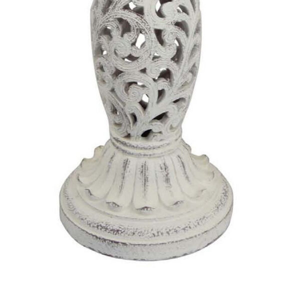 Niam Bird Bath Sculpture, 26 Inch Weathered White Scrolled Resin