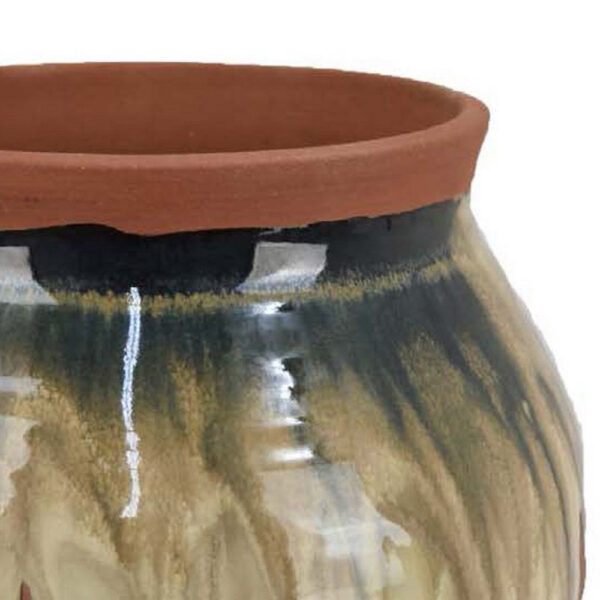 Hino Decorative Vase, Dripping Paint Texture, 13 Inch Brown Ceramic