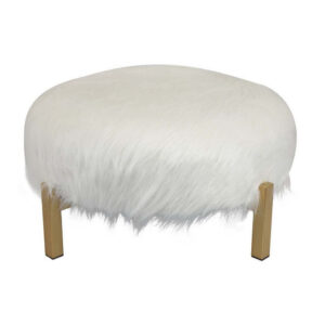 Accent Ottoman, Fur-Like Texture, 21 Inch White Fabric Upholstery